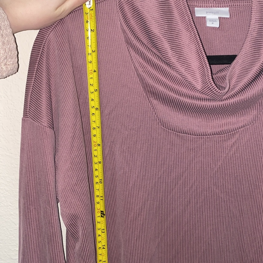 🪿Pure Jill Mauve Ribbed Knit Cowl Neck Oversized Long Tunic Lagen-look Top! - Picture 6 of 10